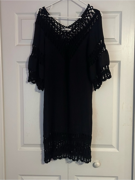 Paradise Other - Black Crochet Trim Cold-Shoulder cover up dress